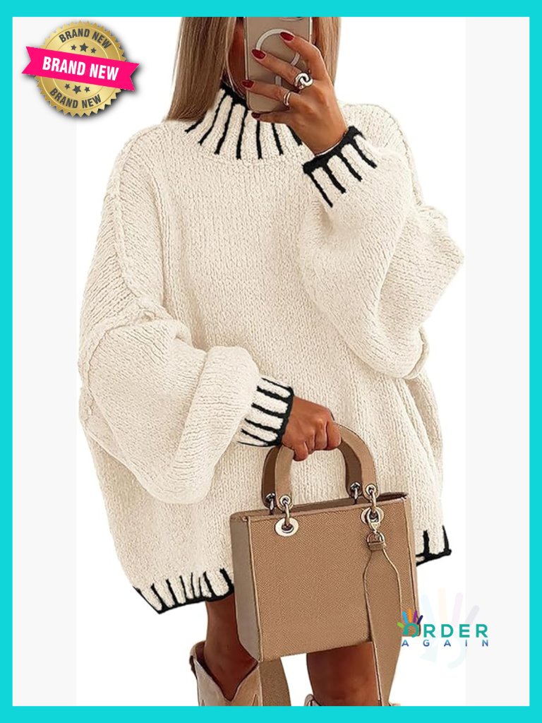 Oversized Chunky Knit Crewneck Pullover Sweater Casual Cozy Fall Winter